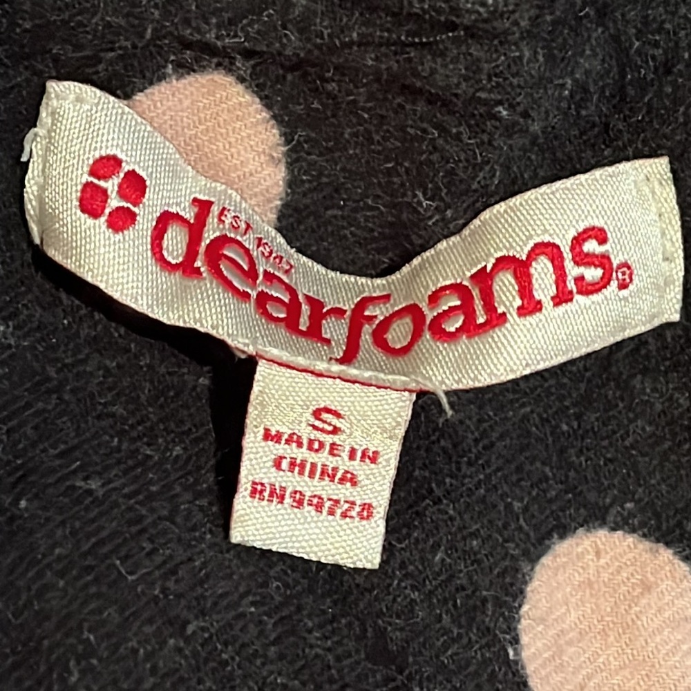 Dearfoams black & pink polka dot pajama pj set button down top pants Sz small - Picture 7 of 12